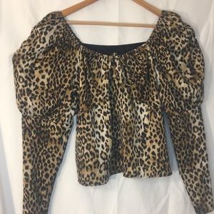 Express Leopard Long Sleeve Top w Puffed Sleeves M